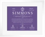 Simmons last name origin and heritage in Purple with White Matte Frame
