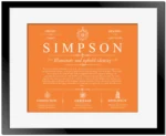 Simpson last name history and origin in Orange with Black Matte Frame