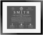 Smith surname meaning and origin in Gray with Black Matte Frame