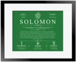 Solomon surname meaning history and origin in Dark Green with Black Matte Frame