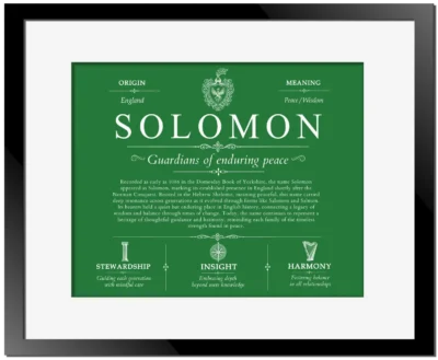 Solomon surname meaning history and origin in Dark Green with Black Matte Frame