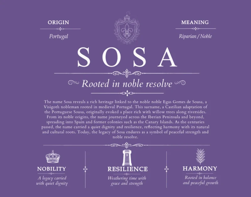 Sosa last name meaning and origin in Purple