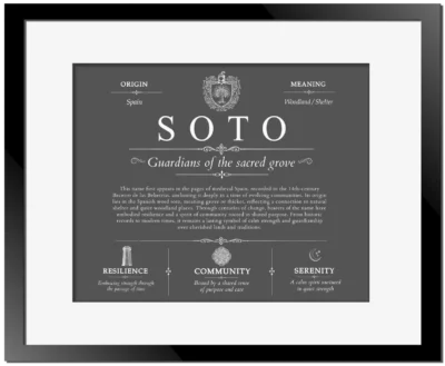 Soto personalized family surname in Gray with Black Matte Frame