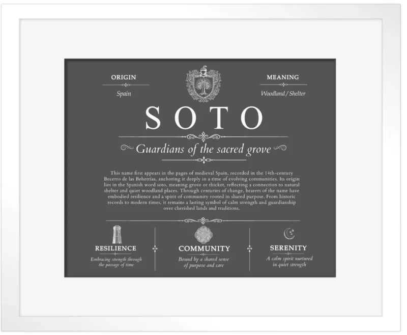 Soto personalized family surname in Gray with White Matte Frame