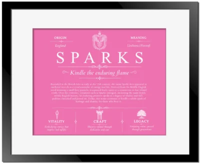 Sparks family name heritage in Pink with Black Matte Frame