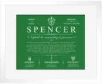 Spencer last name origin and heritage in Dark Green with White Matte Frame