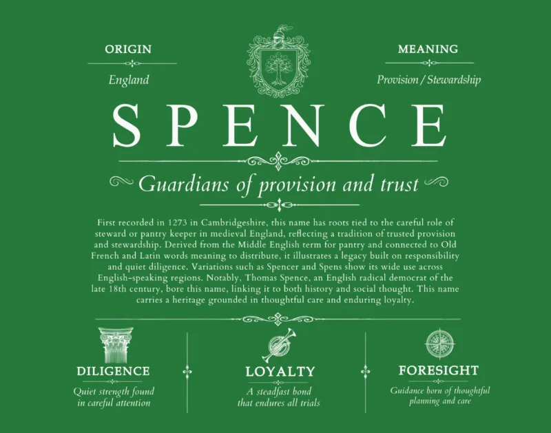 Spence surname origin and family heritage in Dark Green