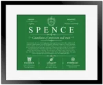 Spence surname origin and family heritage in Dark Green with Black Matte Frame