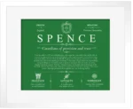 Spence surname origin and family heritage in Dark Green with White Matte Frame