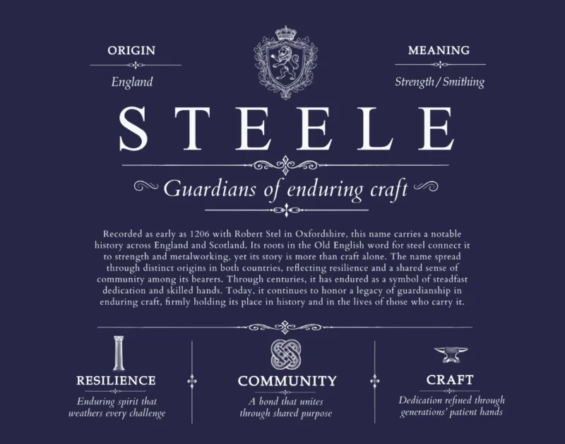 Steele surname origin and history in Navy Blue