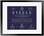 Steele surname origin and history in Navy Blue with Black Matte Frame