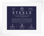 Steele surname origin and history in Navy Blue with White Matte Frame