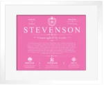 Stevenson surname meaning history and origin in Pink with White Matte Frame Stevenson surname meaning history and origin in Pink with White Matte Frame