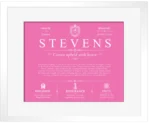 Stevens family name meaning and origin in Pink with White Matte Frame Stevens family name meaning and origin in Pink with White Matte Frame