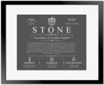 Stone surname origin and family heritage in Gray with Black Matte Frame