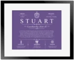 Stuart family name meaning and history in Purple with Black Matte Frame