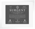 Surgent last name origin and heritage in Gray with White Matte Frame