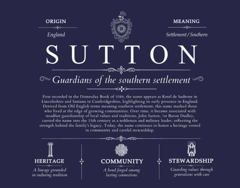 Sutton surname heritage and history in Navy Blue