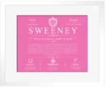Sweeney surname history and heritage in Pink with White Matte Frame