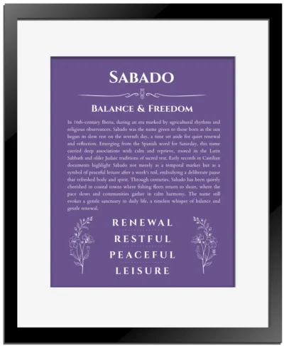 Sabado Name Meaning & Origin Gift in Purple with Black Matte Frame