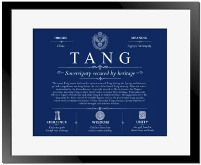 Tang surname origin and history in Deep Blue with Black Matte Frame