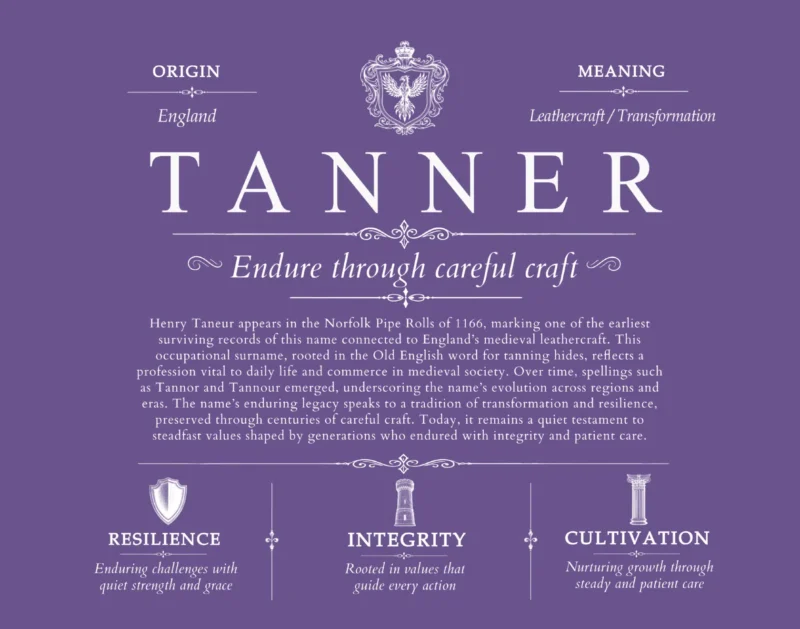 Tanner last name origin and heritage in Purple