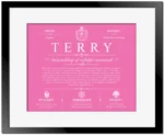 Terry personalized last name meaning in Pink with Black Matte Frame