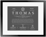 Thomas surname history and family heritage in Gray with Black Matte Frame