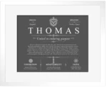 Thomas surname history and family heritage in Gray with White Matte Frame