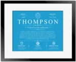 Thompson last name history and origin in Blue with Black Matte Frame