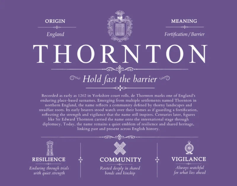 Thornton family name meaning and origin in Purple