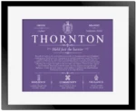 Thornton family name meaning and origin in Purple with Black Matte Frame