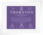 Thornton family name meaning and origin in Purple with White Matte Frame