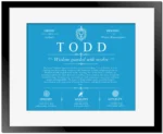 Todd surname meaning origin and heritage in Blue with Black Matte Frame