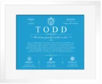 Todd surname meaning origin and heritage in Blue with White Matte Frame