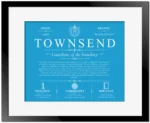 Townsend personalized last name meaning in Blue with Black Matte Frame