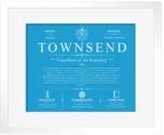 Townsend personalized last name meaning in Blue with White Matte Frame Townsend personalized last name meaning in Blue with White Matte Frame