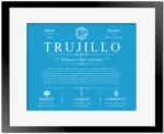 Trujillo last name meaning and origin in Blue with Black Matte Frame