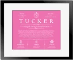 Tucker surname history and family heritage in Pink with Black Matte Frame