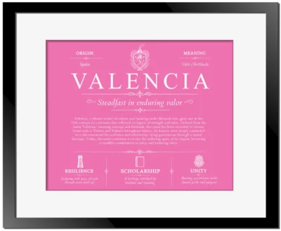 Valencia surname meaning history and origin in Pink with Black Matte Frame
