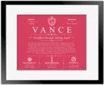 Vance surname origin and history in Red with Black Matte Frame