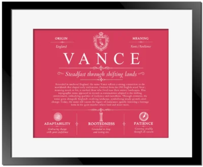Vance surname origin and history in Red with Black Matte Frame