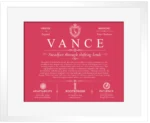 Vance surname origin and history in Red with White Matte Frame Vance surname origin and history in Red with White Matte Frame