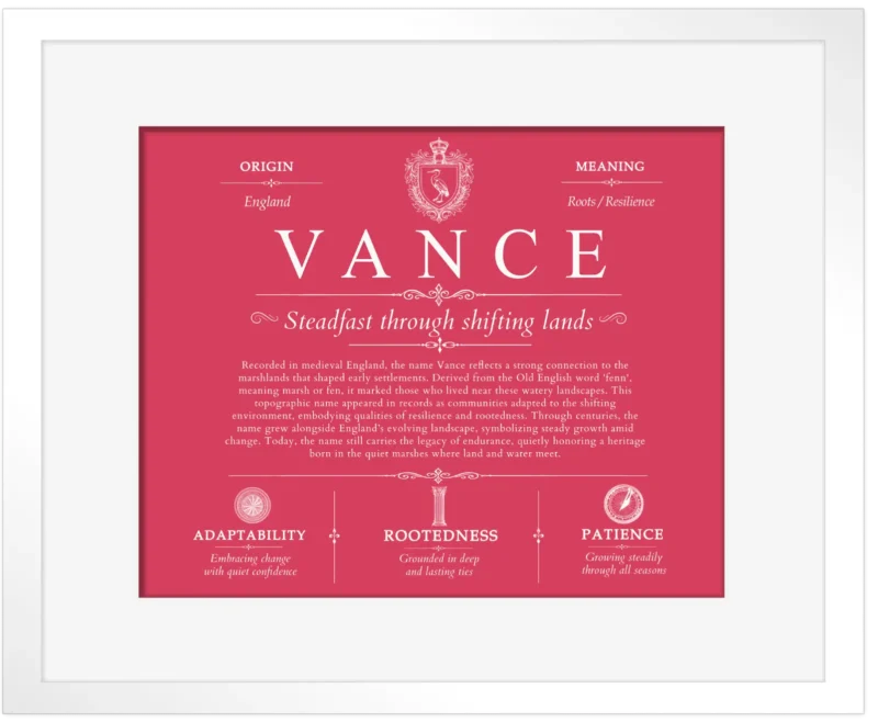 Vance surname origin and history in Red with White Matte Frame