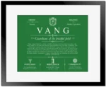 Vang family name meaning and history in Dark Green with Black Matte Frame