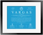 Vargas surname origin and family heritage in Blue with Black Matte Frame