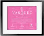 Vasquez family name origin and history in Pink with Black Matte Frame