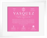 Vasquez family name origin and history in Pink with White Matte Frame Vasquez family name origin and history in Pink with White Matte Frame