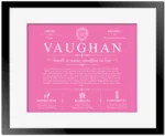 Vaughan surname meaning and heritage in Pink with Black Matte Frame