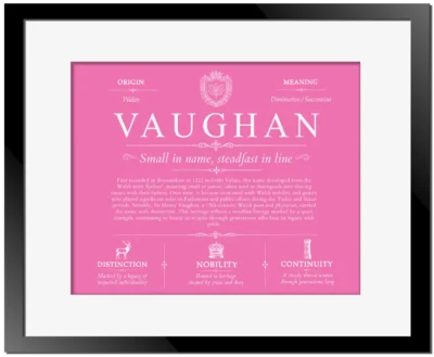 Vaughan surname meaning and heritage in Pink with Black Matte Frame